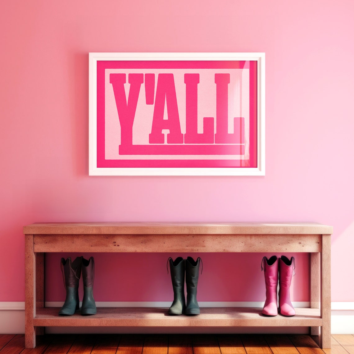 Y'All Hot Pink Block Typography Poster Eclectic Girls Room Decor - Image 3