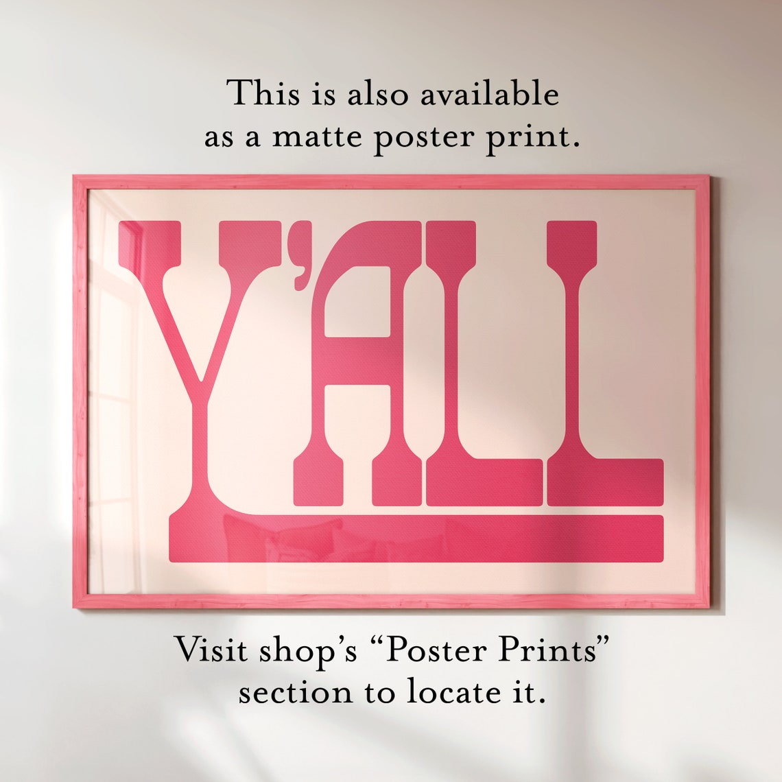 Yall Hot Pink Modern Block Letters Southern Charm Greeting Wall Poster - Image 2