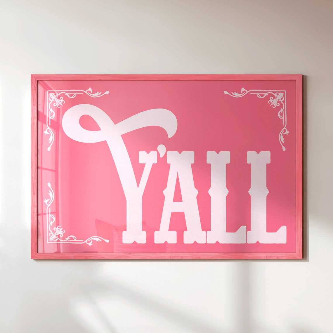 Yall White On Hot Pink Vintage Flourish Script Western Poster - Image 2