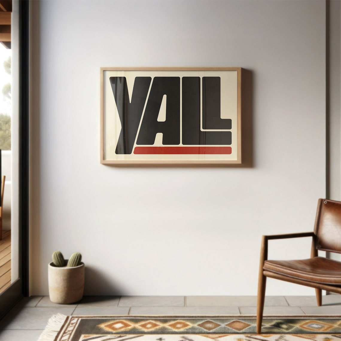 Yall Black Bold Type Red Underline Stripe Modern Western Poster - Image 2