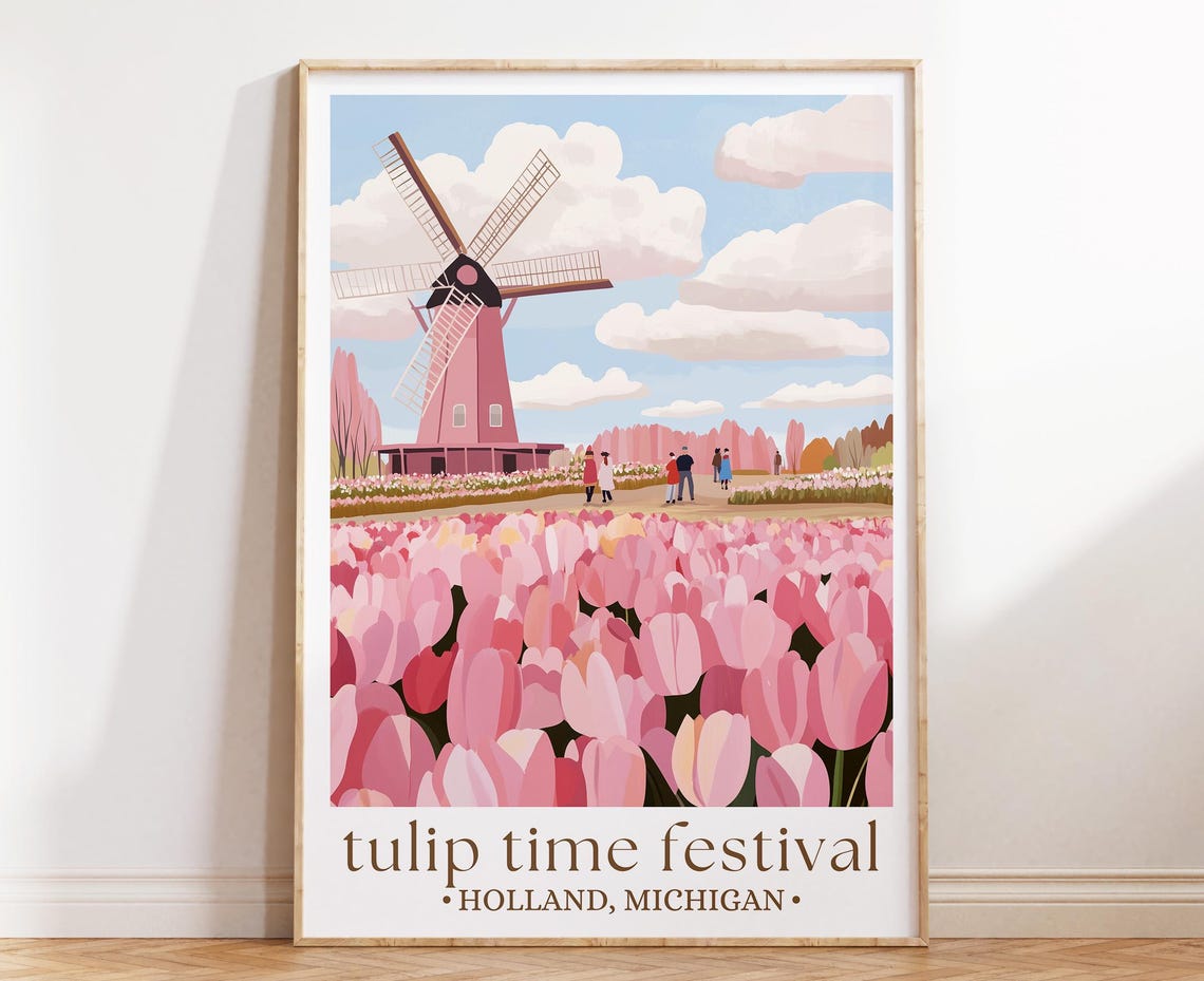 Tulip Time Festival Holland Michigan Windmill Pink Bloom Field Poster