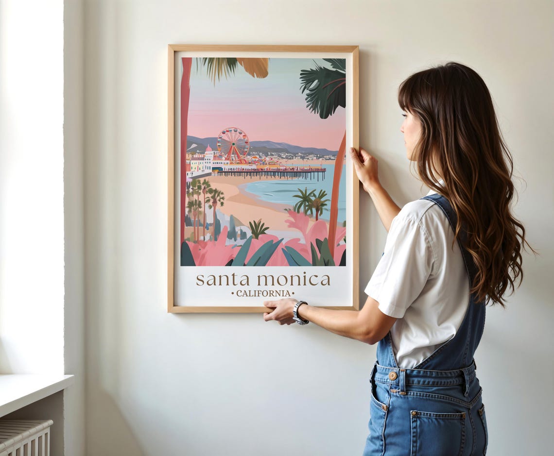 Santa Monica California Travel Print Wall Art Santa Monica Travel Poster California Travel Poster Los Angeles Travel Home Dcor Wall Art - Image 3