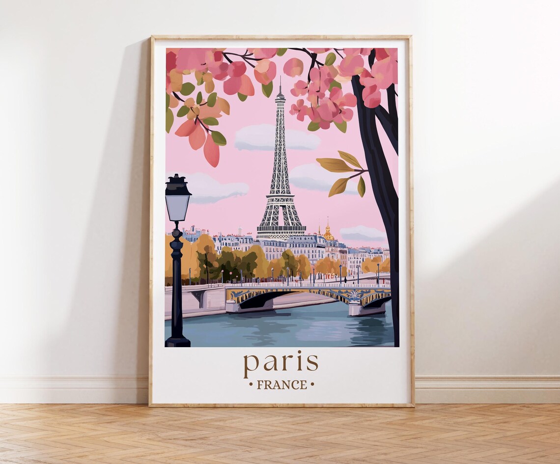 Pastel Paris Travel Poster, Eiffel Tower Print