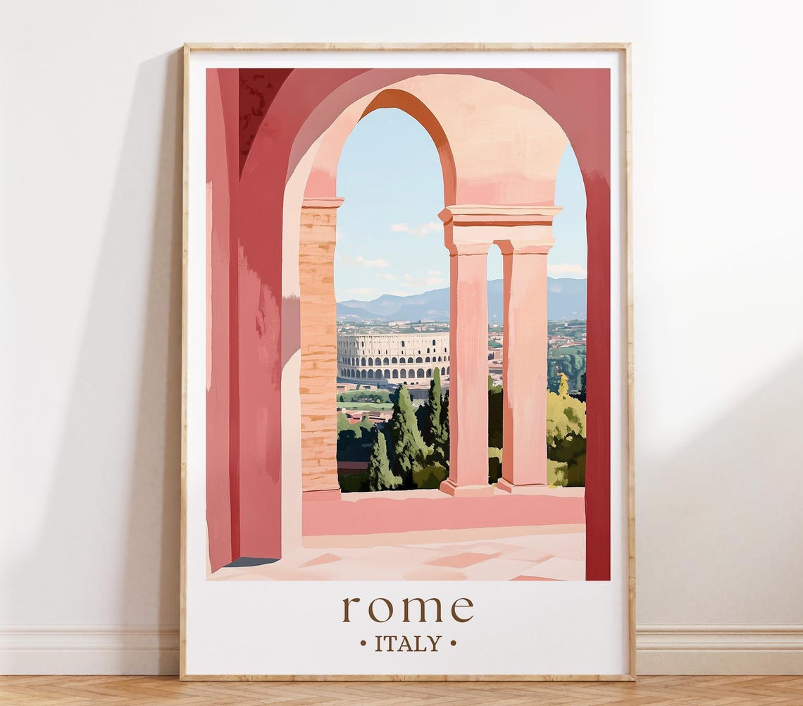 Rome Italy Historic Landmark Colosseum Pink Arches Sunset Poster