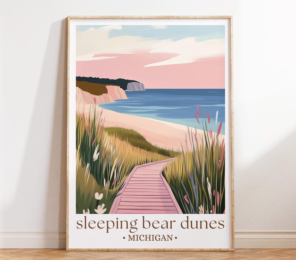 Sleeping Bear Dunes Michigan Great Lakes Boardwalk Sunset Poster