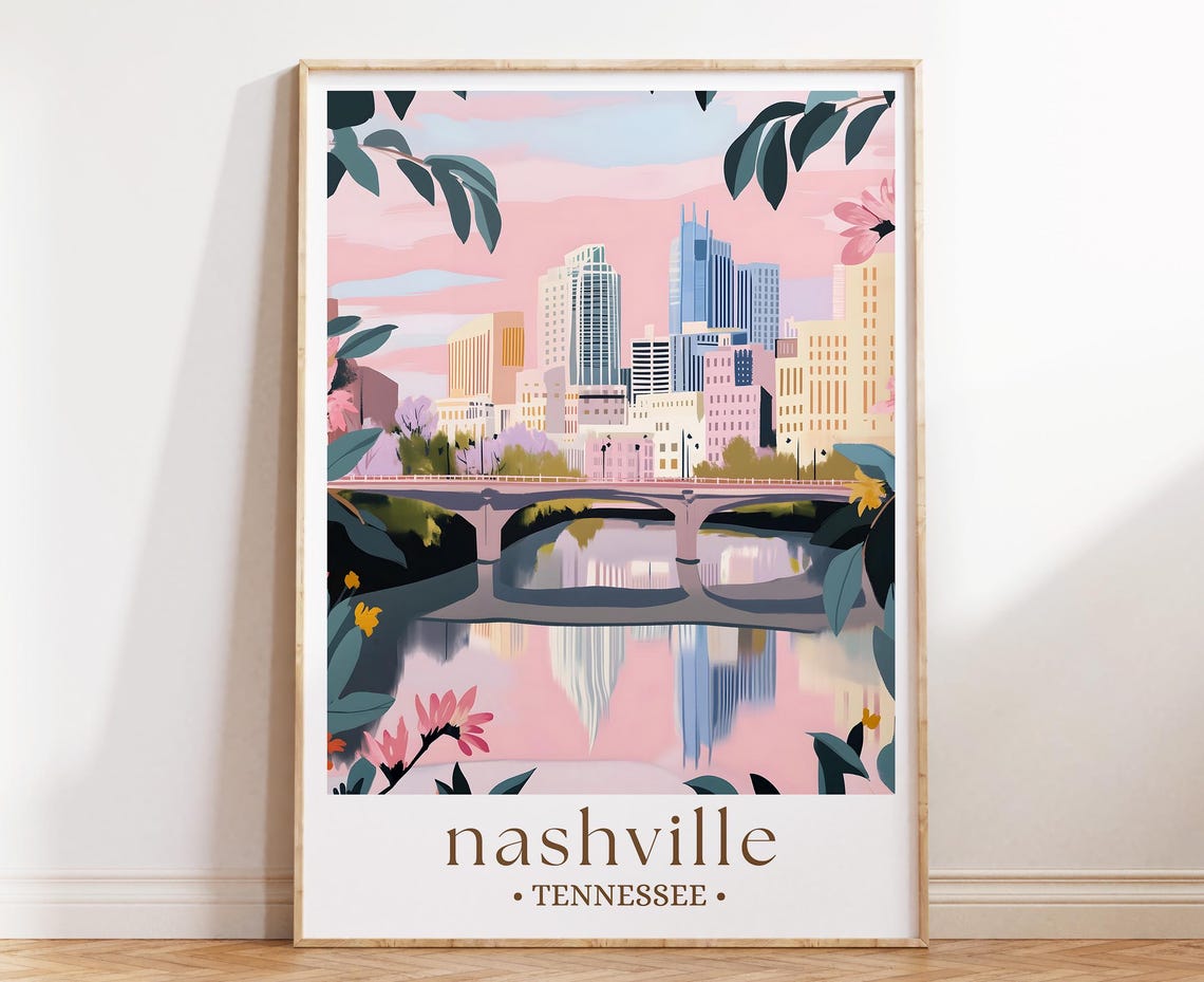 Nashville Tennessee Music Scene Art Travel City Poster Urban Landmark Wall Decor Usa Southern Print