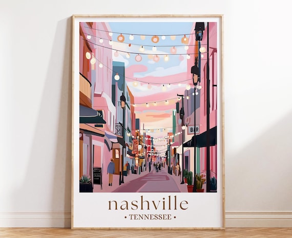 Nashville Tennessee Neon Street Bars Evening Music City Poster