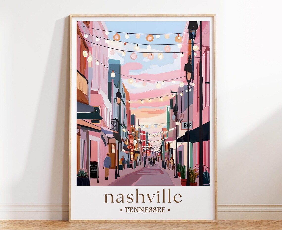 Nashville Tennessee Neon Street Bars Evening Music City Poster