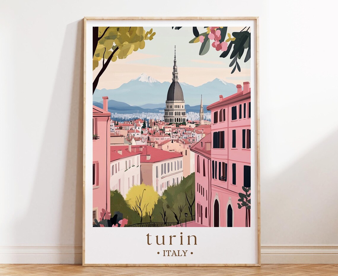 Turin Italy Mole Antonelliana Dome City Skyline Travel Poster