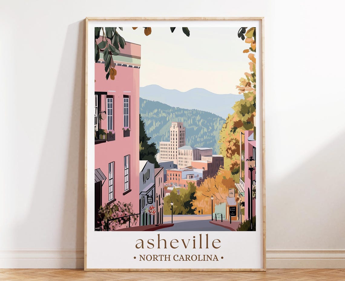 Asheville North Carolina Fall Blue Ridge Mountain Street Poster