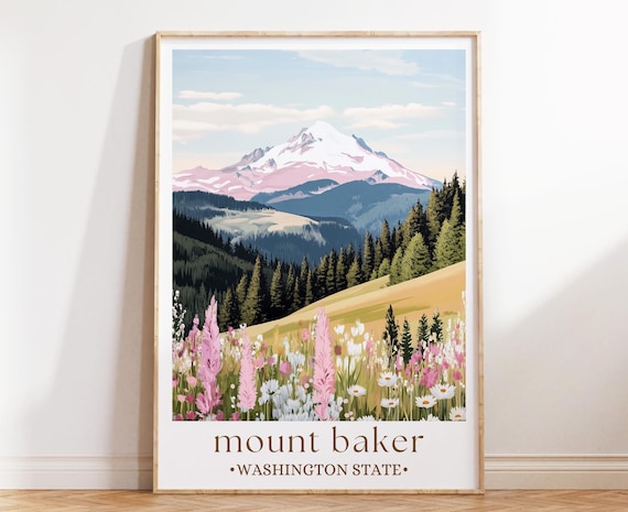 Mount Baker Illustrated Mountain Landscape Art Print