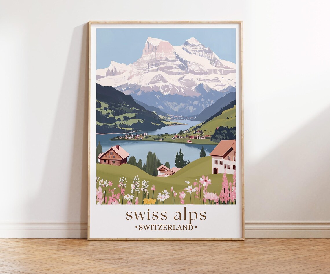 Switzerland Travel Poster, Grindelwald and Lauterbrunnen