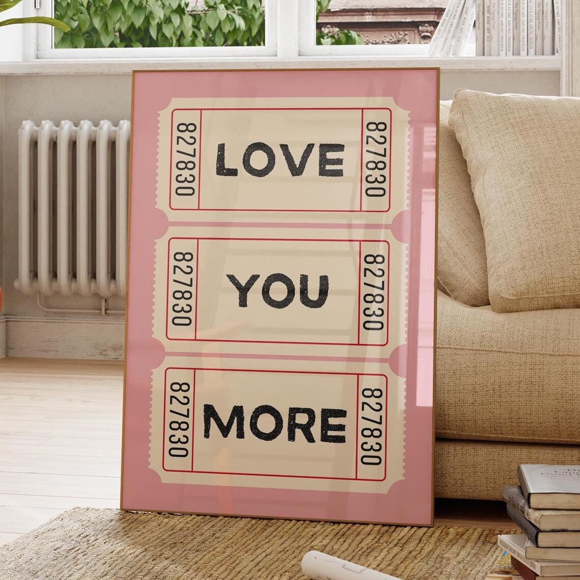 Love You More Pink Retro Ticket Stub Romantic Sweet Wall Poster