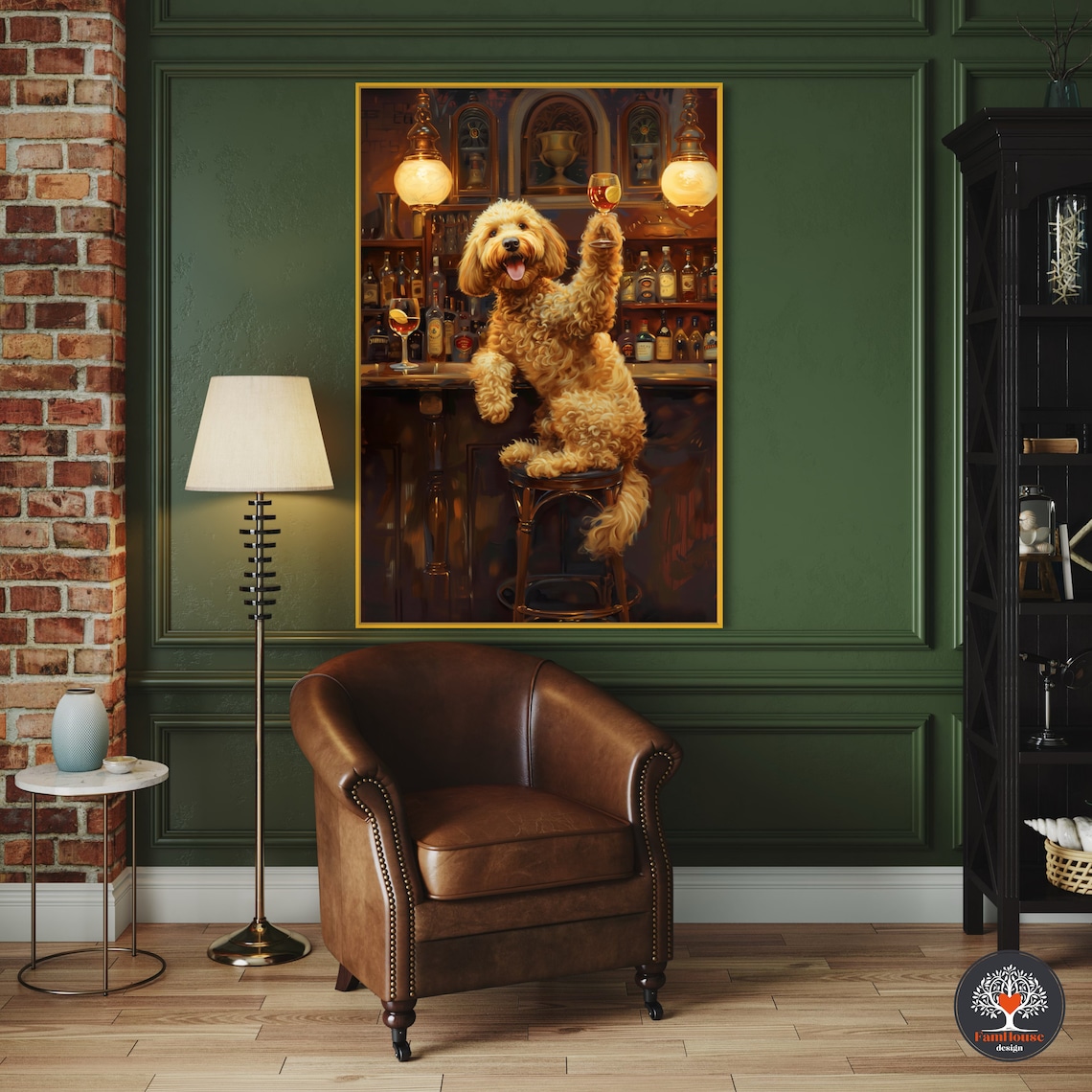 Goldendoodle Oil-Painting Art Print, Funny Bar Art - Image 3