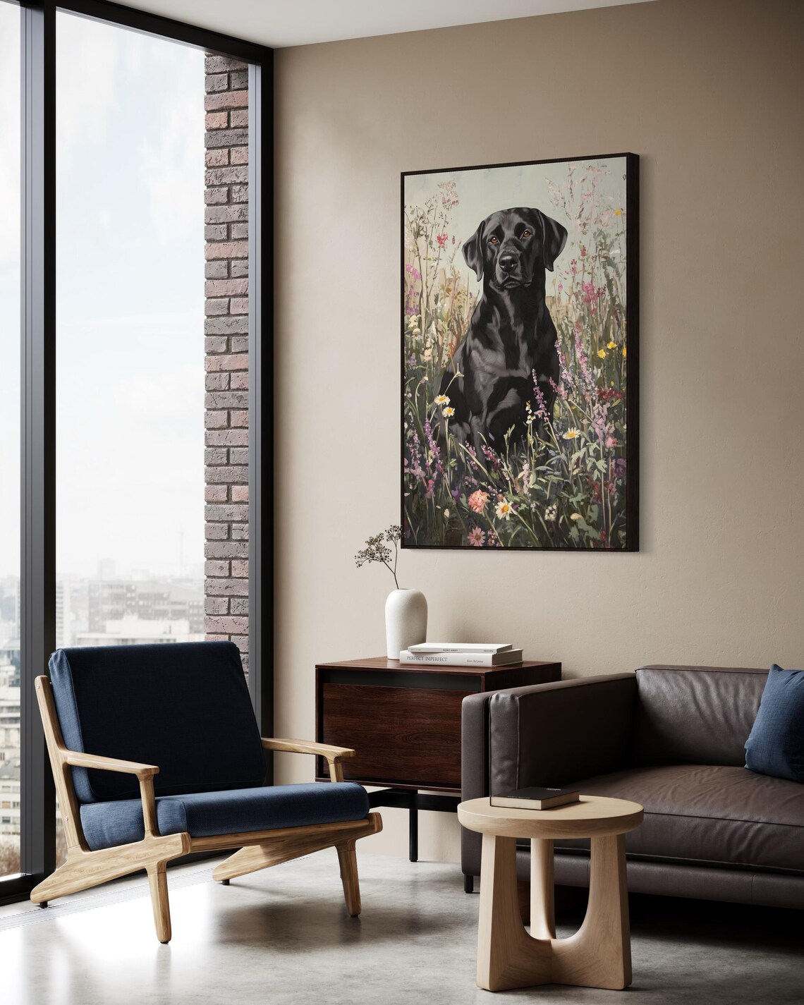 Sweet Black Labrador Sitting Among Spring Wildflowers Meadow Poster - Image 3