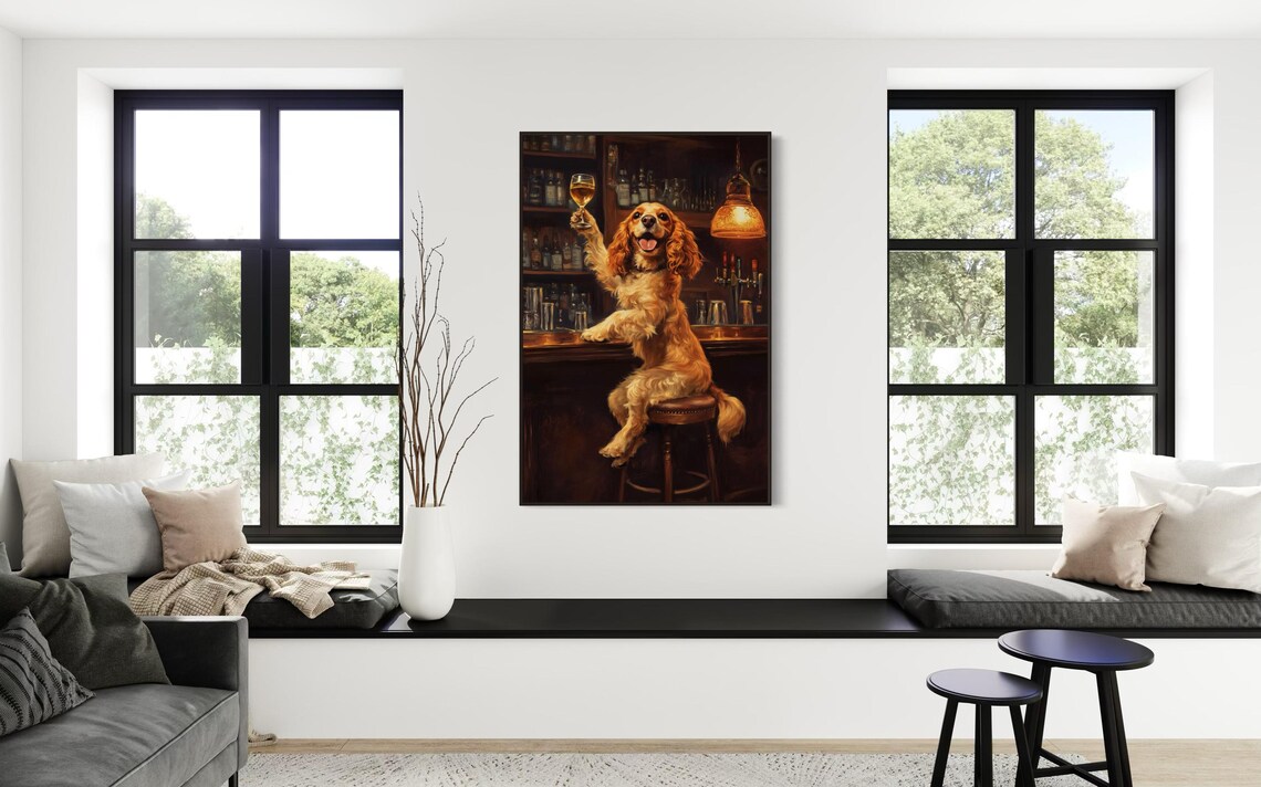 Cocker Spaniel Bar Art Print, Rustic Pub Decor - Image 2