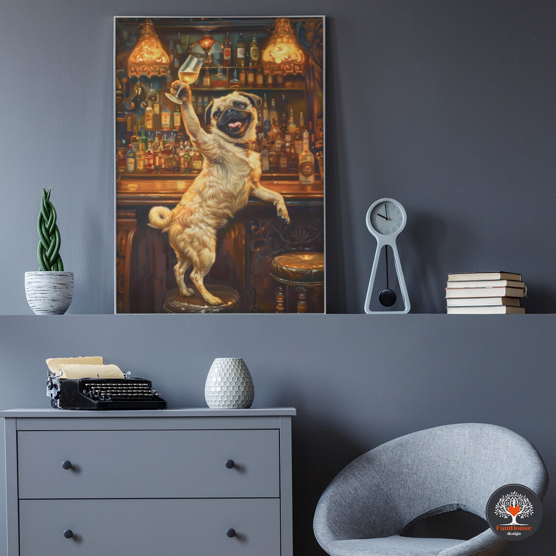Whimsical Pug Bar Art Poster For Wine Lovers - Image 2