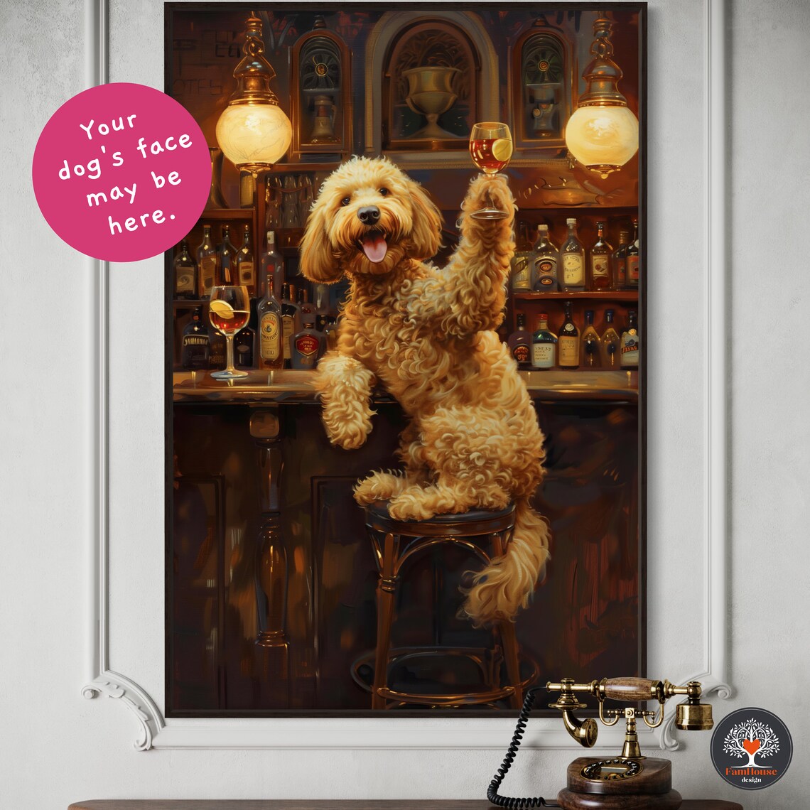 Goldendoodle Oil-Painting Art Print, Funny Bar Art