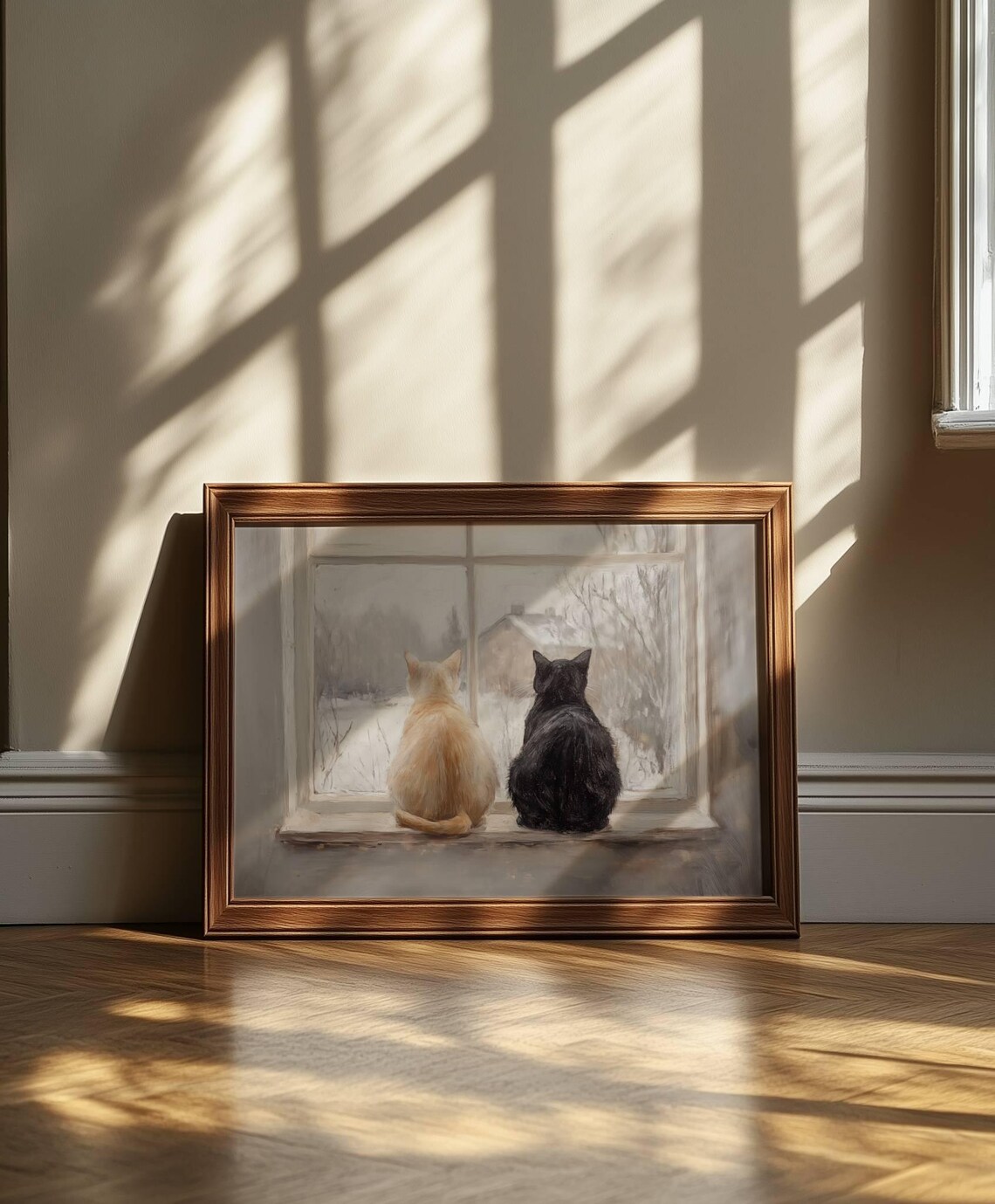 Two Cats At Winter Window Snowy Cottage View Cozy Feline Poster - Image 4