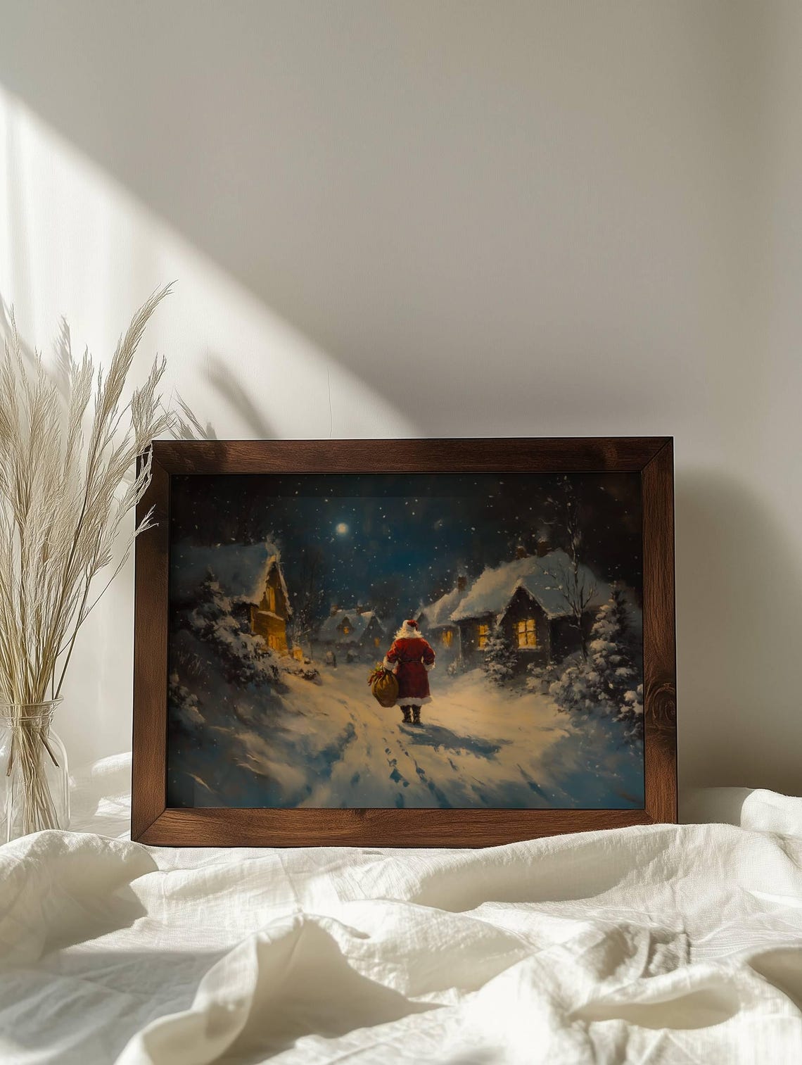 Antique Oil Painting Of Santa Claus On A Snowy Christmas Eve Night Vintage Holiday Wall Art Regarts - Image 6