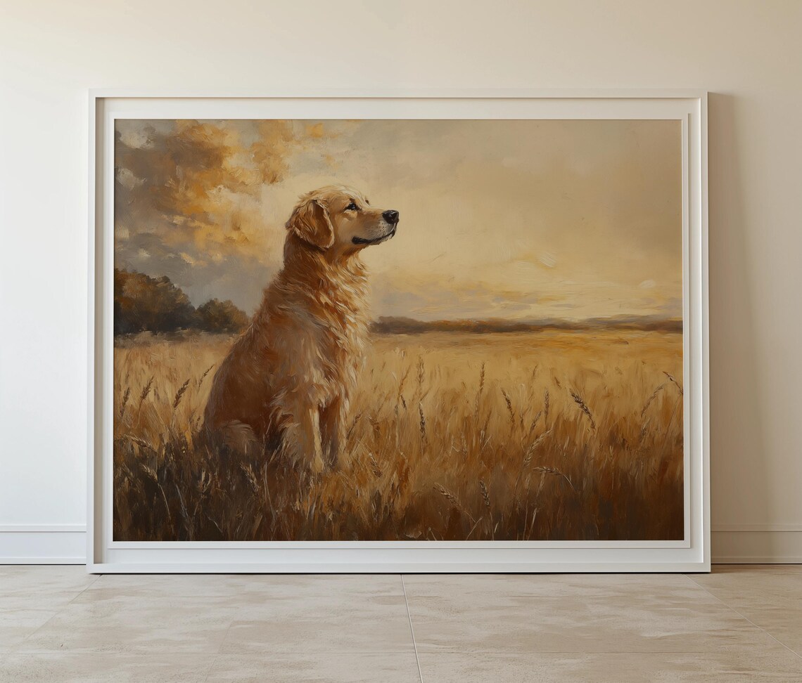 Golden Retriever Painting Dog In Wheat Field Sunset Art Print - Image 6