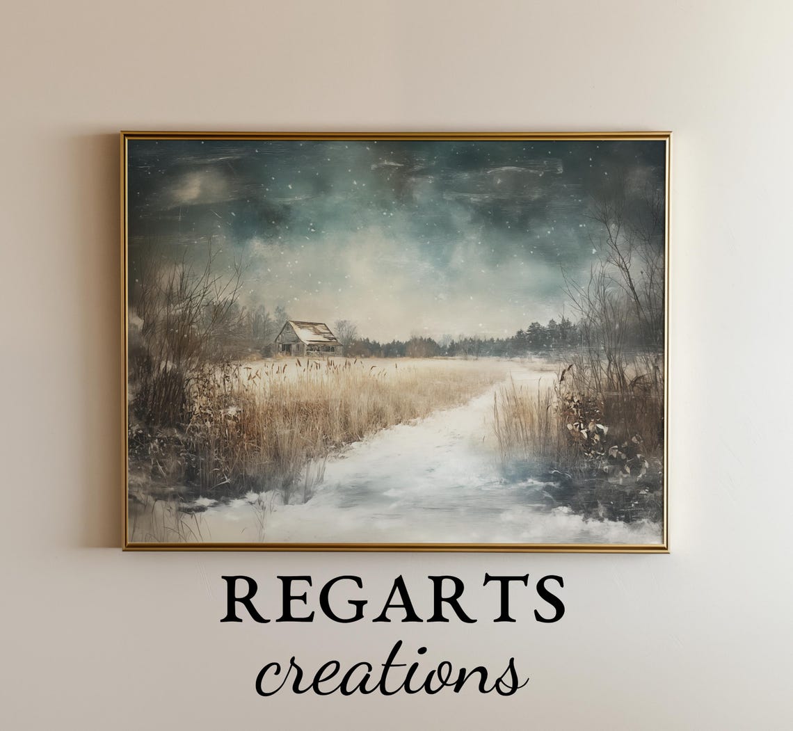 Snowy Winter Farmhouse Barn Scene Rustic Christmas Decor Poster - Image 8