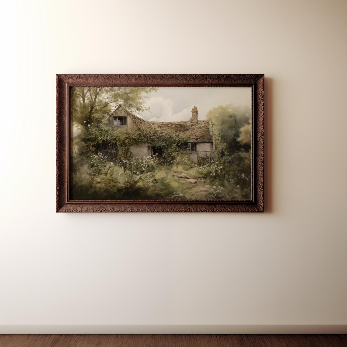 Overgrown English Cottage Painting Lush Green Garden Scene Poster - Image 2