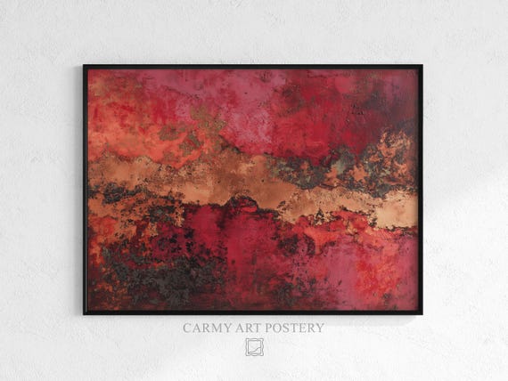 Moody Abstract Expressionist Art Bold Crimson Color Field Painting Warm Textured Wall Decor Print 798
