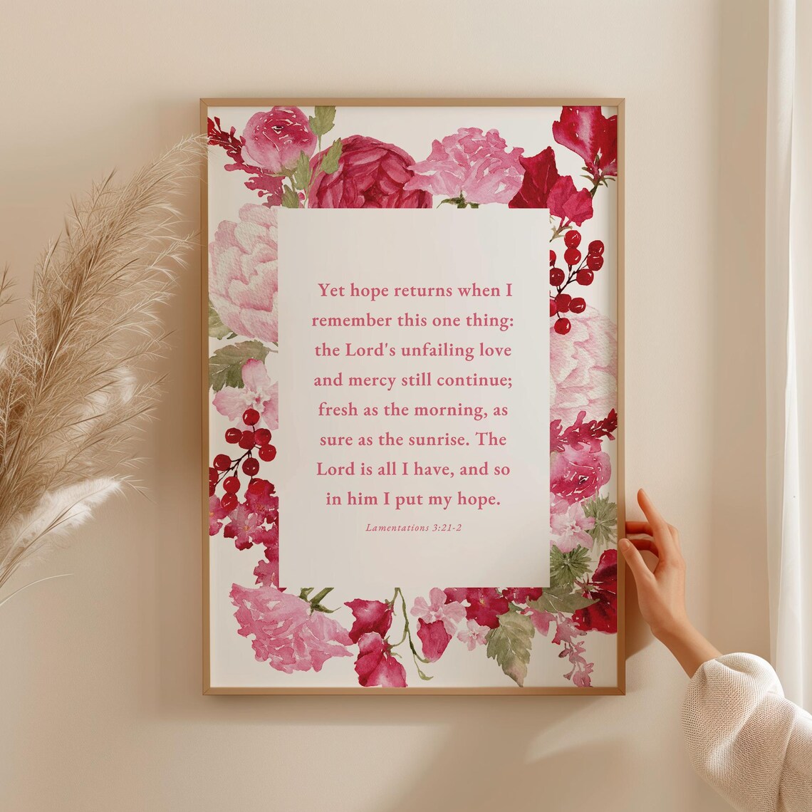 Lamentations 3:21 Floral Pink Watercolor Hope And Mercy Verse Poster