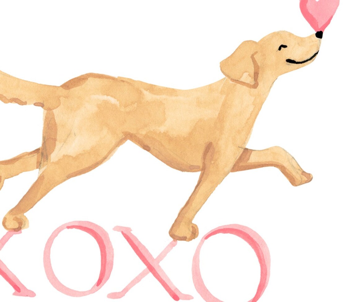 Xoxo Valentine Golden Labrador Watercolor Art Print - Image 2