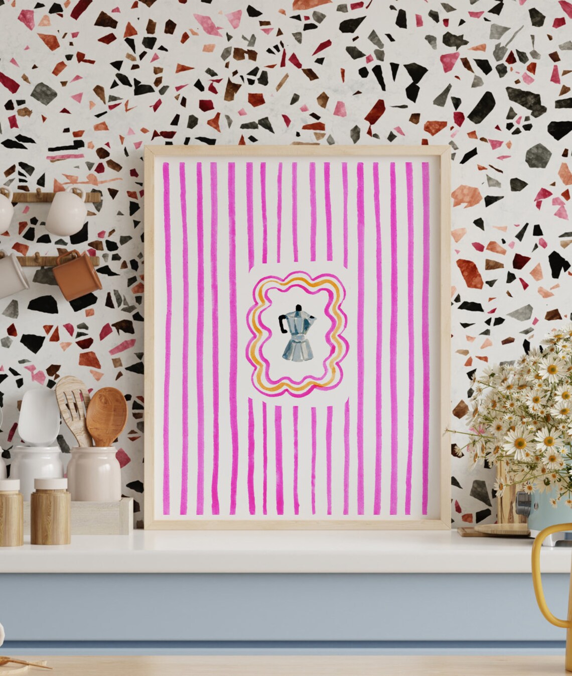 Magenta Percolator Print, Modern Retro Coffee Decor - Image 3