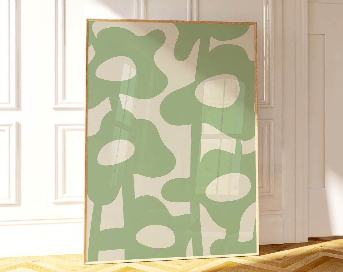 Sage Green Abstract Floral Bloom Pattern Modern Minimalist Wall Poster