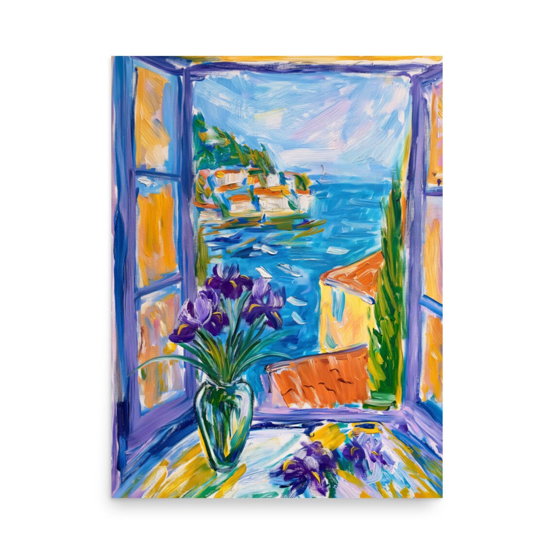 Henri Matisse Style Purple Irises Coastal Town Window Art Poster - Image 4