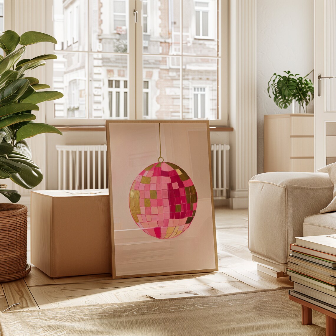 Pink Disco Ball Gold Retro Funky Mirror Ball Party Wall Poster - Image 3