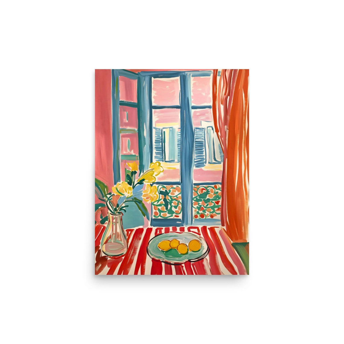 Henri Matisse Style Open Window Lemons Striped Tablecloth Poster - Image 2