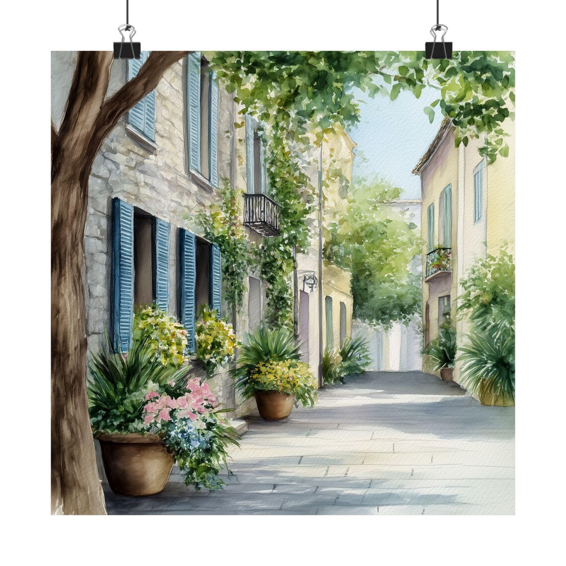 Antibes French Village Street Watercolor Cote d'Azur Travel Poster