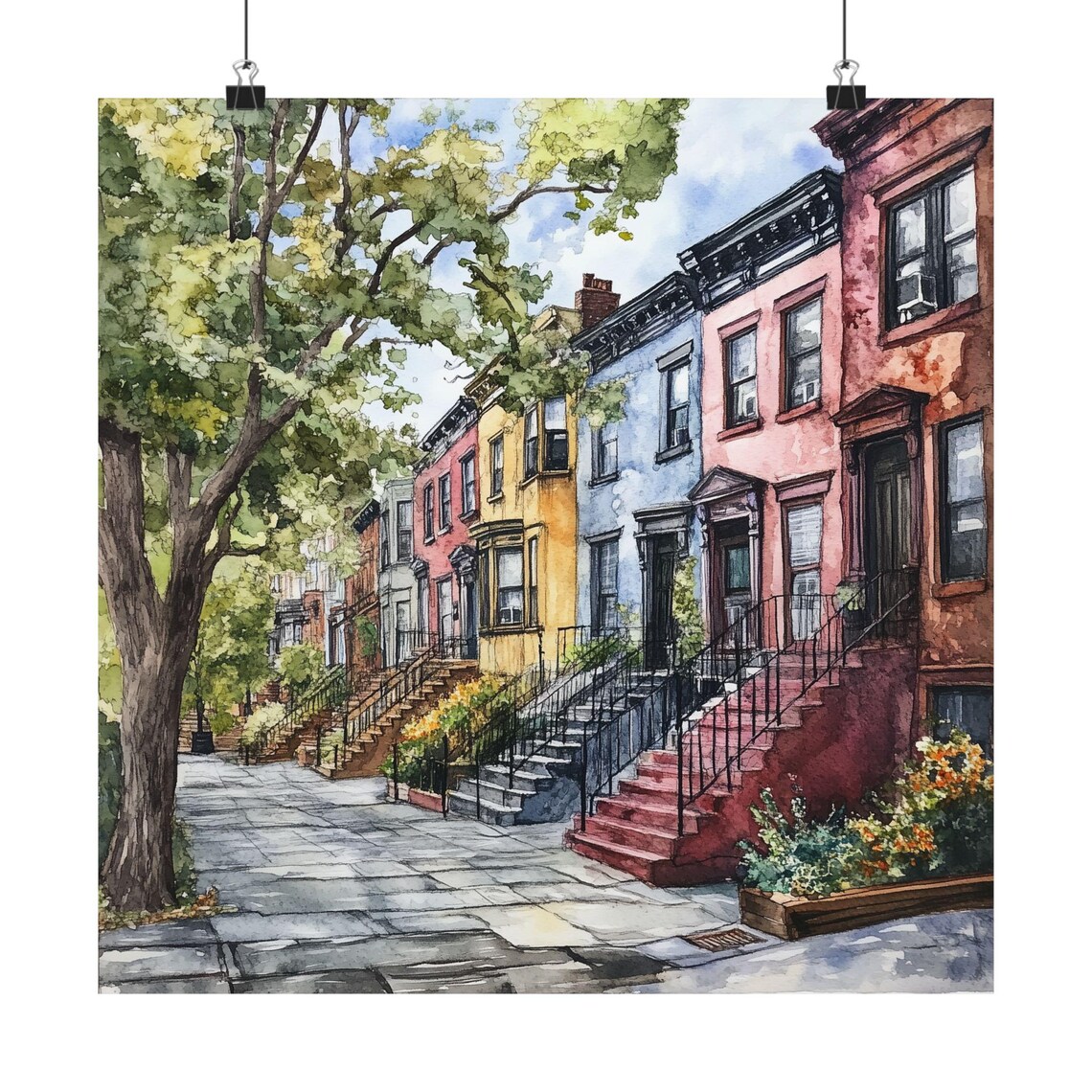 Brooklyn New York City Streetscape Travel Poster