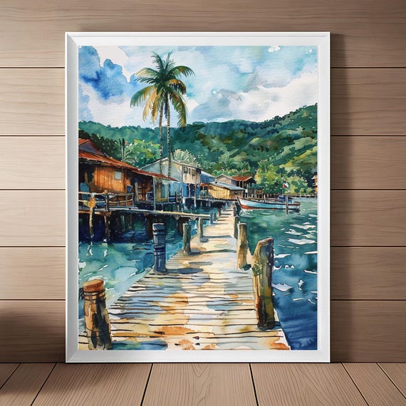 Roatan Honduras Watercolor Art Print Coxen Hole Seascape