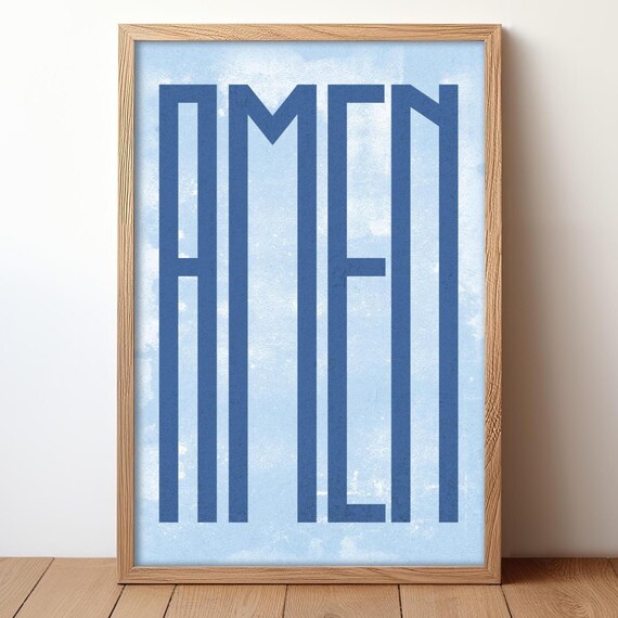 Bold Amen Blue Typography Sky Watercolor Christian Faith Poster
