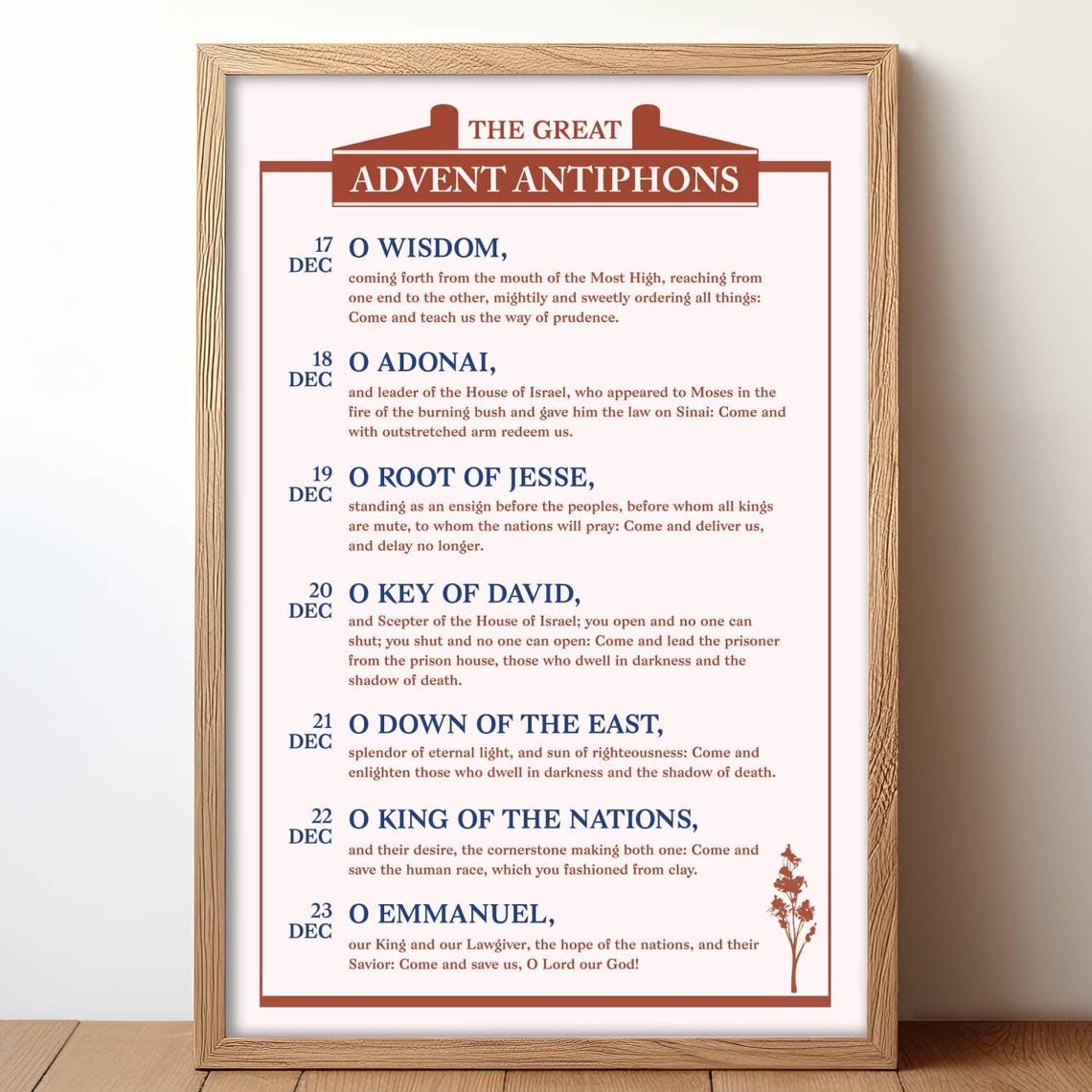 The Great Advent Antiphons December Prayer Liturgy Catholic Wall Art