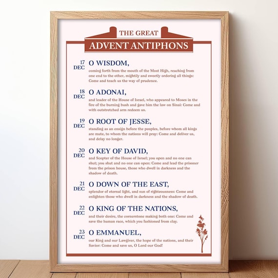 The Great Advent Antiphons December Prayer Liturgy Catholic Wall Art