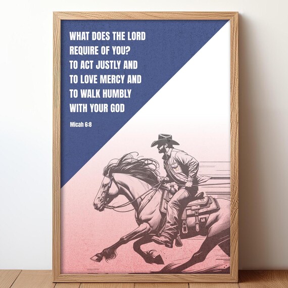 Micah 6:8 Cowboy Horseback Bible Verse Western Scripture Poster