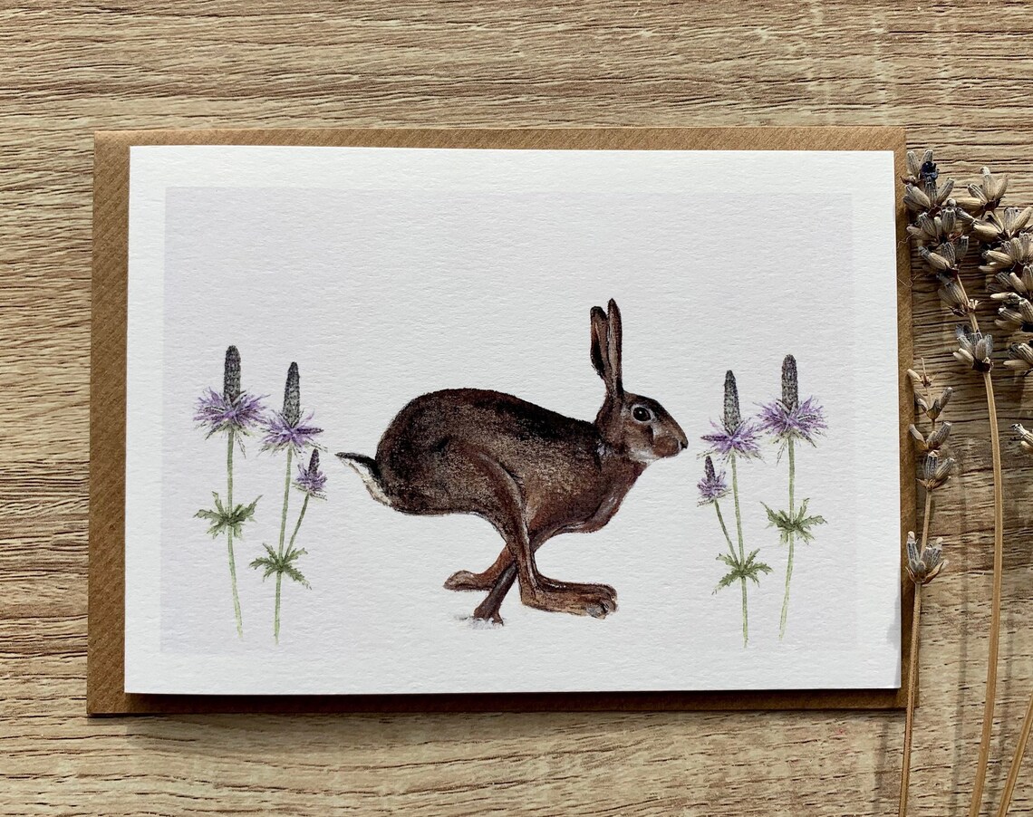 Hare Flowers Art Print, Botanical Wildlife