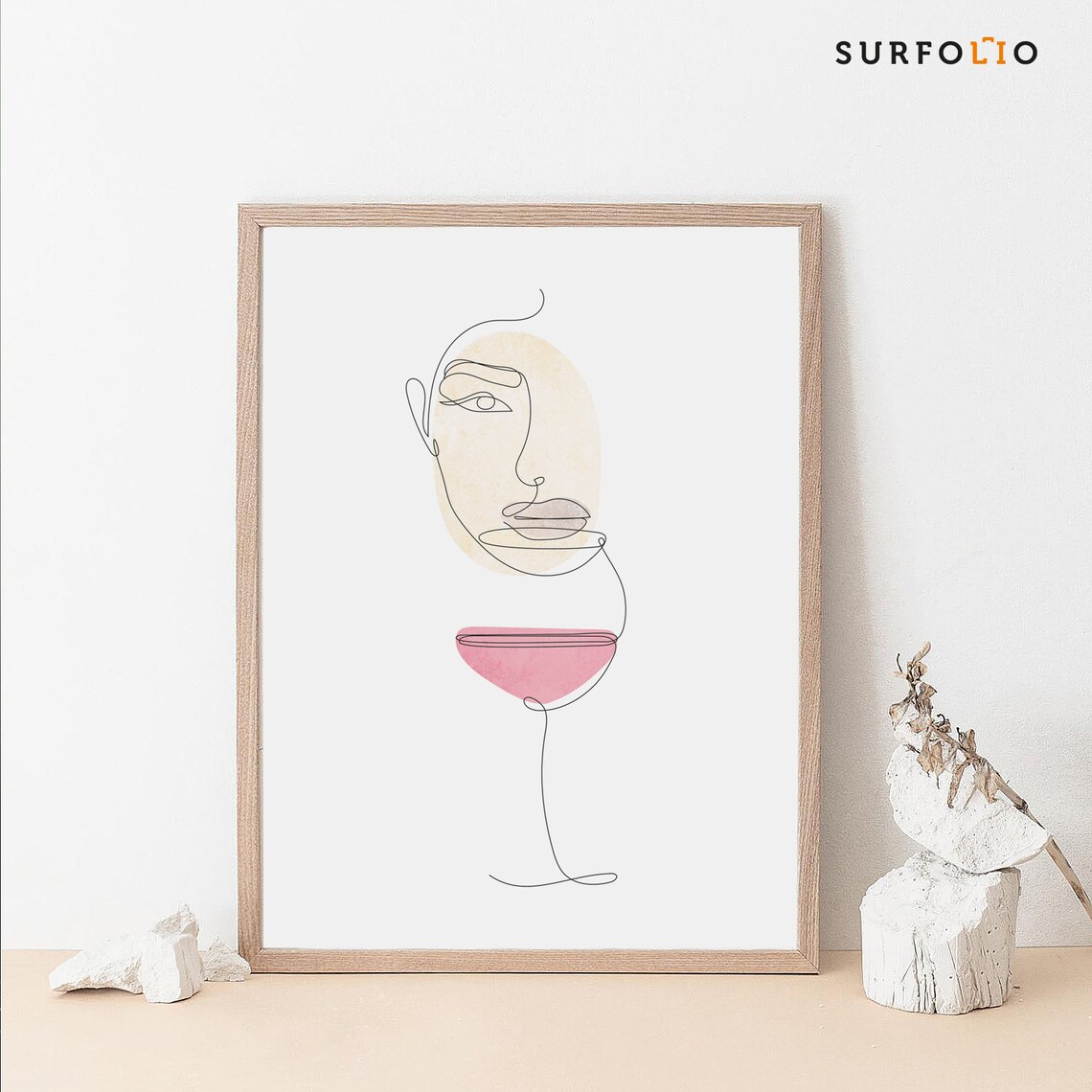 Abstract Wine Line Art, Minimalist Face Drawing