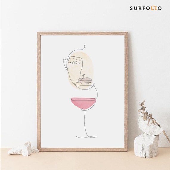 Abstract Wine Line Art, Minimalist Face Drawing