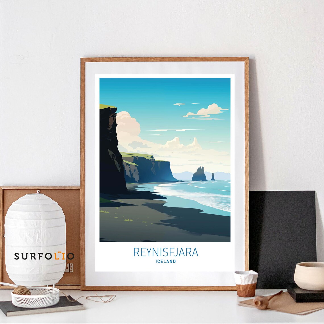 Reynisfjara Iceland Travel Poster, Black Sand Beach