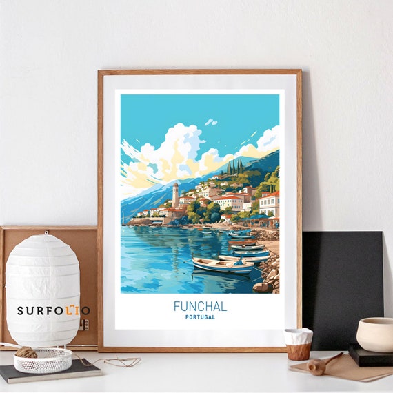 Funchal Madeira Travel Print Coastal Cityscape Portugal Island Illustration Digital Download