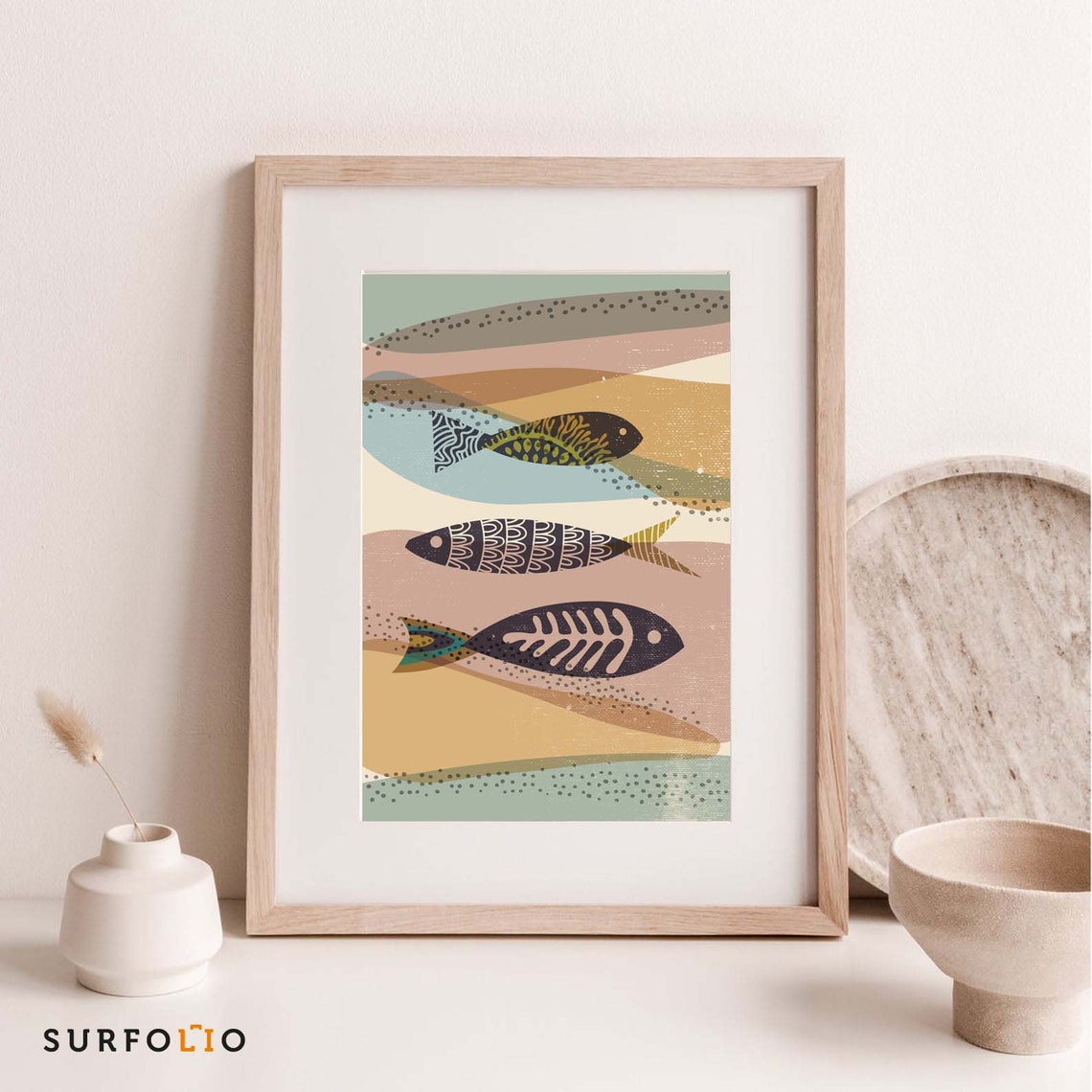 Boho Fish Wall Art Mid Century Modern Print Digital Download