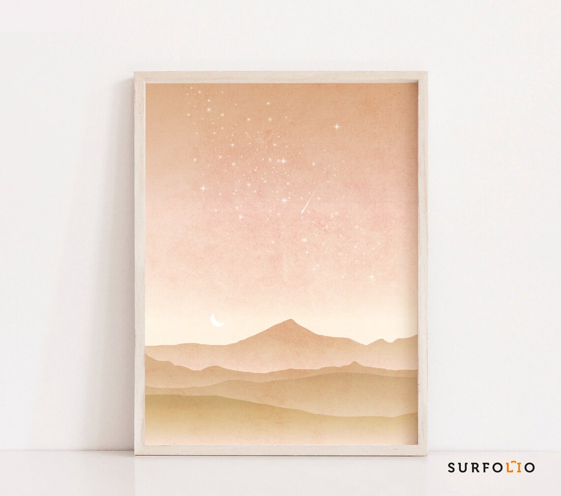Boho Mountain Galaxy Art Print, Minimalist Sky
