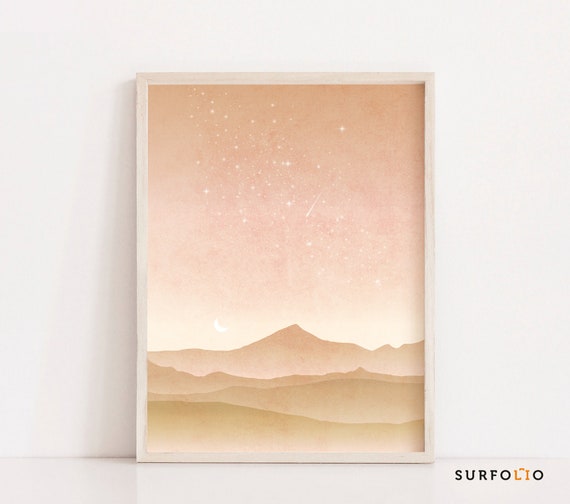 Boho Mountain Galaxy Art Print, Minimalist Sky